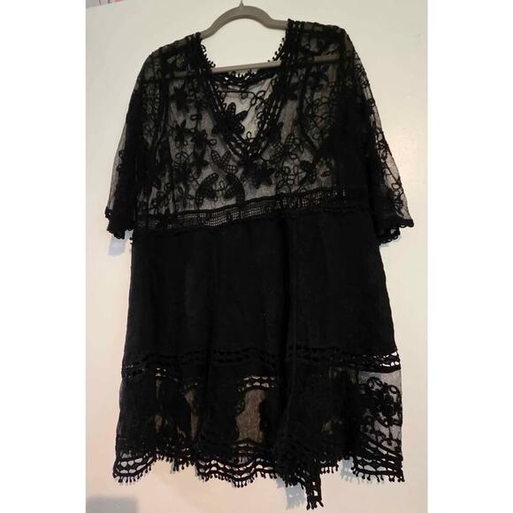 Sheer Black Lace Swim Cover Up Oversized Beachwear Pool Coverup Preloved - Picture 3 of 3